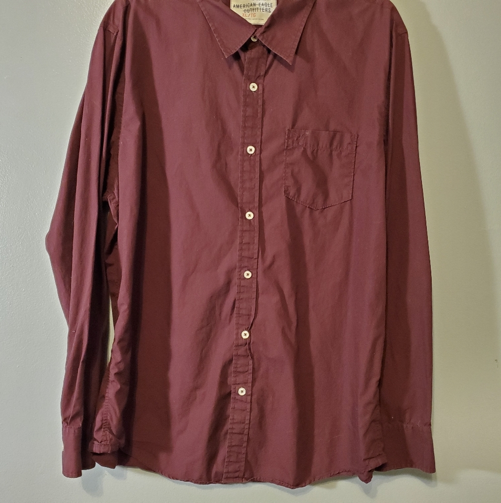 American Eagle Burgundy Button Down Long Sleeve